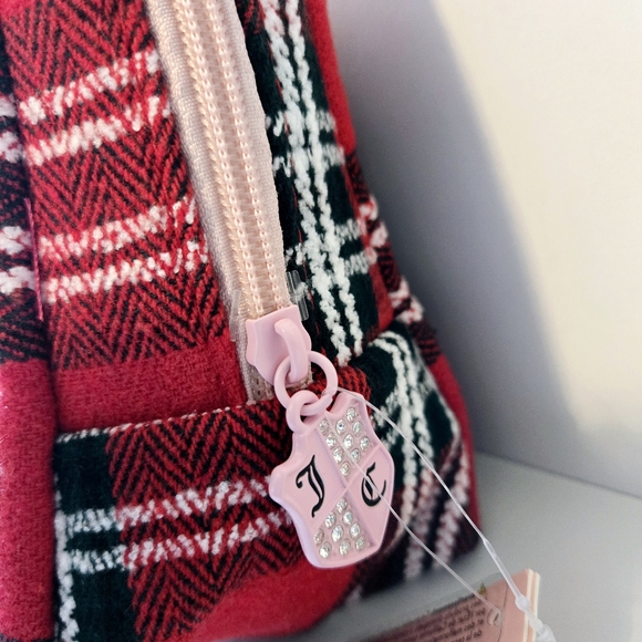 Juicy Couture Cosmetic Bag Red/Black Makeup Toiletry Bag Scottish Tartan Plaid - Picture 4 of 4